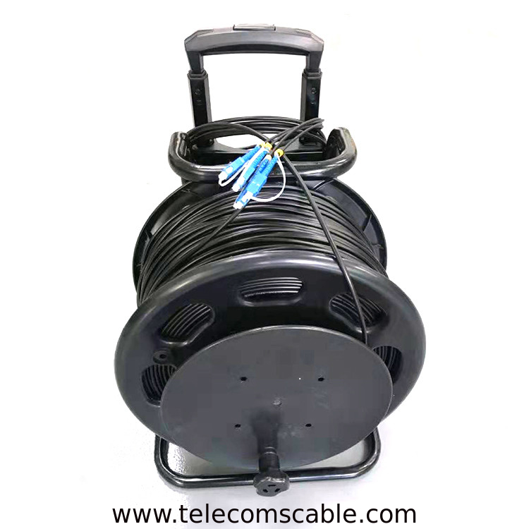 Portable Fiber Optic Cable Reel With SC/LC/FC Connector 2/4/6/8/12 Cores